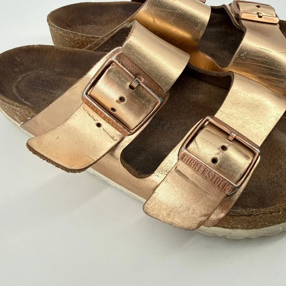 Birkenstock Arizona Metallic Copper Rose Gold Sandals Womens 38 US 7 7.5 Boho